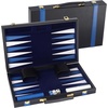 image:imageGSE Premium Leather Backgammon Board Game Set BlackampGrey Medium  Premium Leather Travel Folding Board Classic Game Set Leather Case IncludedLeatherblackblue