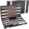 image:imageGSE Premium Leather Backgammon Board Game Set BlackampGrey Medium  Premium Leather Travel Folding Board Classic Game Set Leather Case IncludedLeatherblackgrey