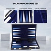 image:imageGSE Premium Leather Backgammon Board Game Set BlackampGrey Medium  Premium Leather Travel Folding Board Classic Game Set Leather Case IncludedLeatherblackblue