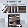 image:imageGSE Premium Leather Backgammon Board Game Set BlackampGrey Medium  Premium Leather Travel Folding Board Classic Game Set Leather Case IncludedLeatherblackgrey