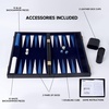 image:imageGSE Premium Leather Backgammon Board Game Set BlackampGrey Medium  Premium Leather Travel Folding Board Classic Game Set Leather Case IncludedLeatherblackblue