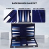image:imageGSE Premium Leather Backgammon Board Game Set BlackampGrey Medium  Premium Leather Travel Folding Board Classic Game Set Leather Case IncludedLeatherblackblue