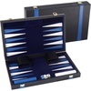 image:imageGSE Premium Leather Backgammon Board Game Set BlackampGrey Medium  Premium Leather Travel Folding Board Classic Game Set Leather Case IncludedLeatherblackblue