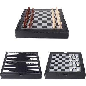 image:imageGSE Games amp Sports Expert 125 Premium Leather 3in1 Chess Checker and Backgammon Board Game Combo Set Classic Board Strategy Game for Kids amp Adults