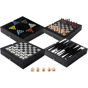 image:imageGSE Games amp Sports Expert 125 Premium Leather 5in1 Chess Checkers Backgammon Chinese Checkers and Poker Dice Board Game Combo Set for Kids amp Adults