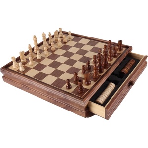 image:imageGSE Games amp Sports Expert 15 Large Wooden 2in1 Chess amp Checkers Board Game Combo Set with Drawer Board Games Chess Checker Set for Kids amp Adults