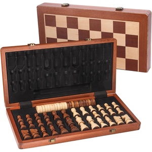 image:imageGSE Games amp Sports Expert 15 Large Wooden Folding 2in1 Chess and Checkers Board Game Combo Set Portable Travel Board Games Chess Checker Set