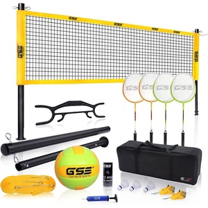 image:imageGSE Games amp Sports Expert Outdoor Badminton and Volleyball Combo Set Yard Net Game Set with Ball Pump Boundary Line and Carry Bag for Backyard Beach Lawn and Park Family GamesProfessional BadmintonVolleyball Set