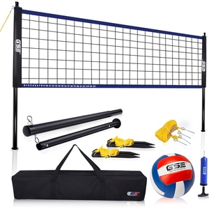 image:imageGSE Games amp Sports Expert Outdoor Badminton and Volleyball Combo Set Yard Net Game Set with Ball Pump Boundary Line and Carry Bag for Backyard Beach Lawn and Park Family GamesPortable Volleyball Set