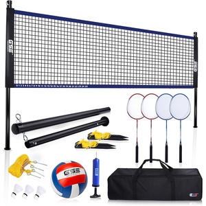 image:imageGSE Games amp Sports Expert Outdoor Badminton and Volleyball Combo Set Yard Net Game Set with Ball Pump Boundary Line and Carry Bag for Backyard Beach Lawn and Park Family GamesPortable BadmintonVolleyball Set