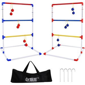 image:imageGSE Games amp Sports Expert Premium Solid Wood Ladder Ball Toss Game Set with Ladder Ball Bolas amp Carrying Case for Outdoor Backyard LawnPlastic Ladder Toss Game Set