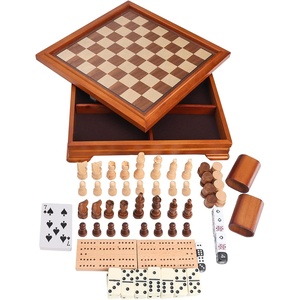 image:imageGSE Games amp Sports Expert Wooden 7in1 Chess Checkers Backgammon Dominoes Cribbage Board Playing Card amp Poker Dice Game Combo Set Deluxe