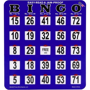 image:imageGSE Games amp Sports Expert Jumbo EasyRead Shutter Slide Bingo Cards Bulk Reusable JamProof Bingo Game Cards with Fingertip Slide Windows for Large Groups 25PackBlue