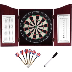 image:imageGSE Games amp Sports Expert Professional Solid Wood Classic Dartboard Cabinet with SisalBristle Dartboard Scoreboard and 6 Steel Tip Darts Easy Assembly Complete with All Accessories BlackDeluxe Cherry