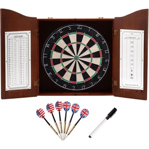 image:imageGSE Games amp Sports Expert Professional Solid Wood Classic Dartboard Cabinet with SisalBristle Dartboard Scoreboard and 6 Steel Tip Darts Easy Assembly Complete with All Accessories BlackDeluxe Walnut