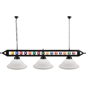 image:imageGSE Games amp Sports Expert 59 Pool Table Light with Billiard Balls Decoration Hanging Billiard Light for 7ft8ft9ft Pool Tables with 3 Matte Metal Shade White GlassWhite Glass Lamp Shades