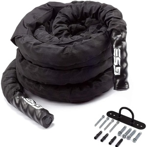 image:imageGSE Games amp Sports Expert Gym Battle Rope HeavyDuty Workout Ropes for Indoor amp Outdoor Workout Exercise Rope for Strength Training  304050 Feet Lengths AvailableBlack with Sleeve