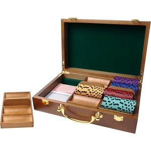 image:imageGSE Games amp Sports Expert Wooden Poker Chip Case with 5 Chip Trays Holds 500 Chips Casino Grade Chip Holder for Poker chips Oak300 Pieces  Walnut