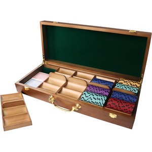 image:imageGSE Games amp Sports Expert Wooden Poker Chip Case with 5 Chip Trays Holds 500 Chips Casino Grade Chip Holder for Poker chips Oak500 Pieces  Walnut