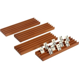 image:imageGSE Games amp Sports Expert Domino Set of 4 Wooden Domino Trays Holders Organizer  Premium Tiles Holder Racks for Mexican Train Chicken Foot and Other Games
