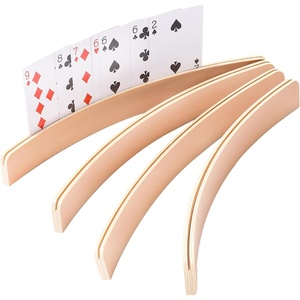 image:imageGSE Games amp Sports Expert Set of 4 Playing Cards Holders Wooden Playing Card Racks Curved Playing Card Trays for Bridge Hand amp Foot Rummy UNO Card Games 175Inch125 Card Holders